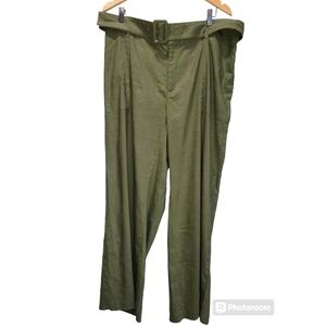 INC Size 18W Linen Rayon Blend Hunter Green Belted Wide Leg Front Pockets Boho